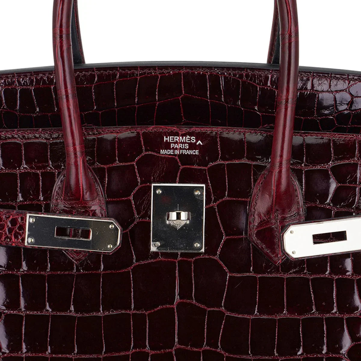 Birkin 35 Bag Bordeaux Porosus Crocodile with Palladium Hardware