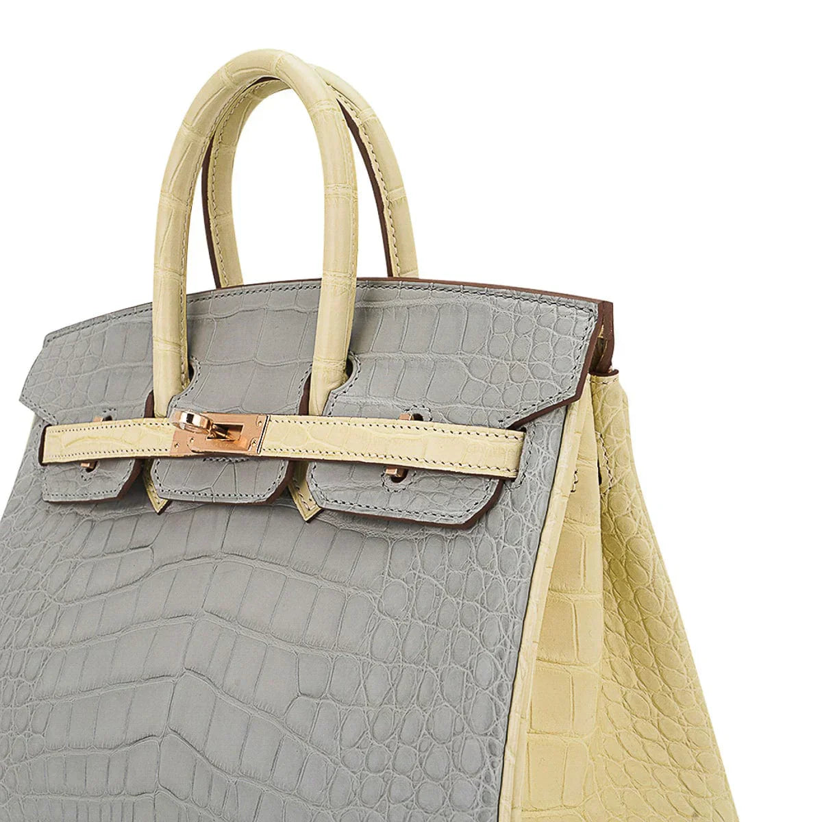 Special Order HSS Birkin 25 Bag Gris Perle & Vanille Matte Alligator with Rose Gold Hardware