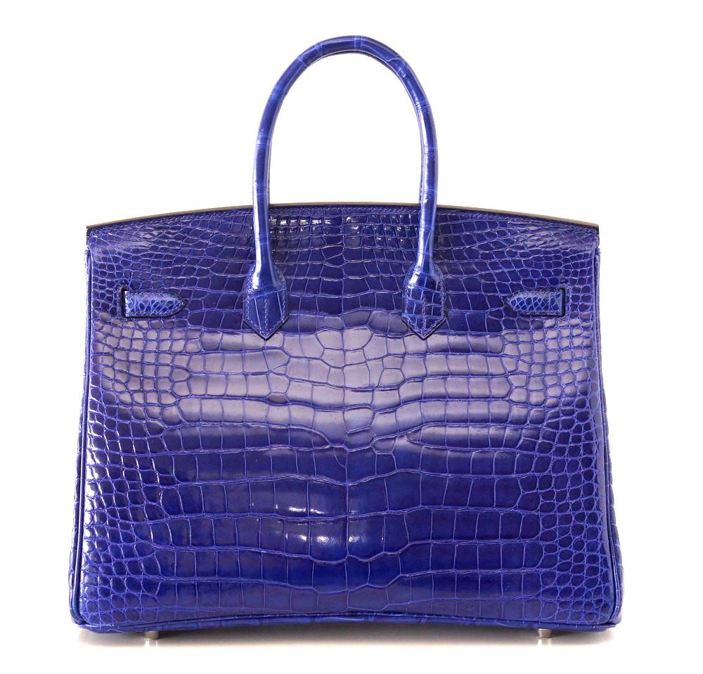 Birkin 35 Bag Vivid Electric Blue Porosus Crocodile Palladium