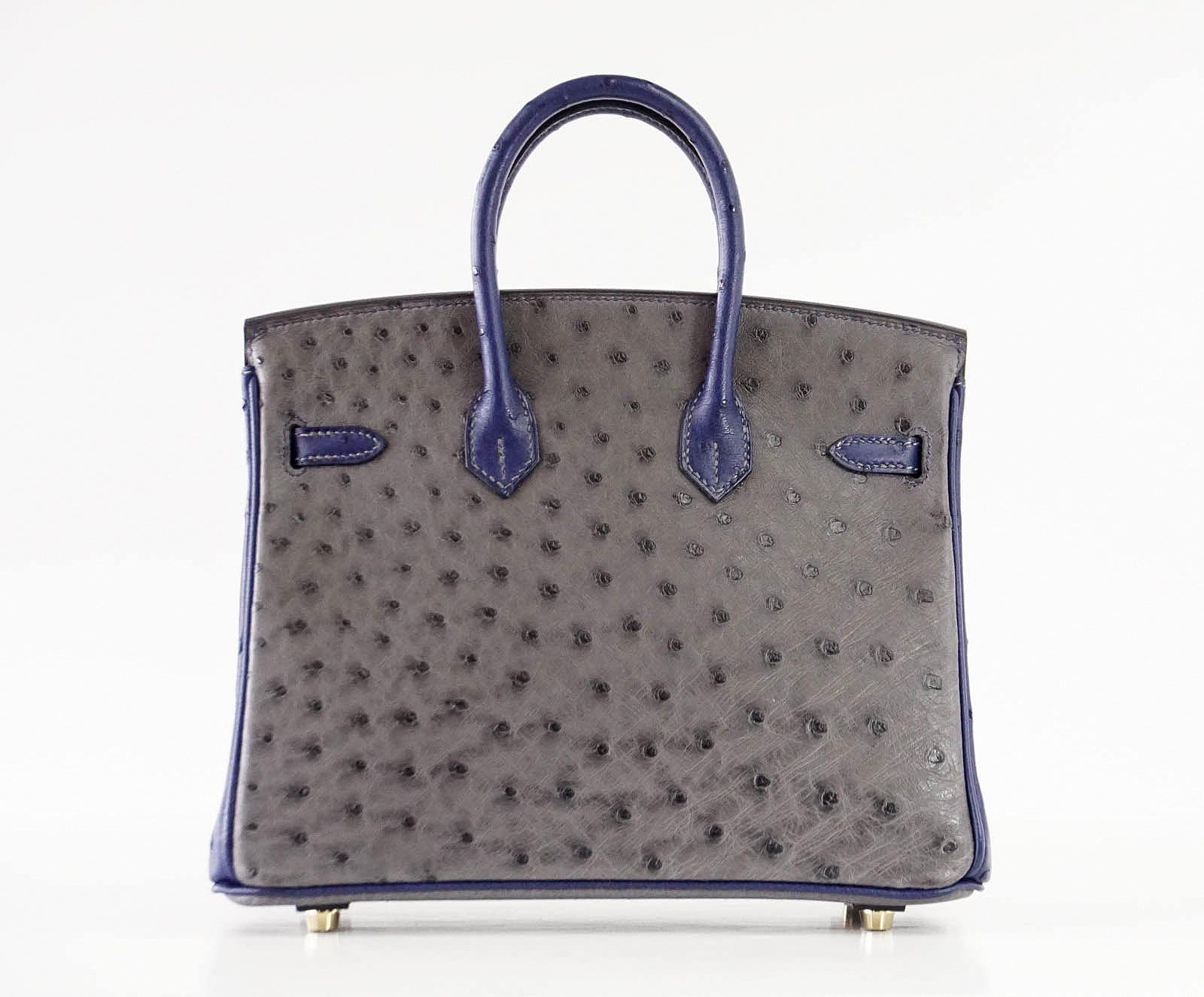 Birkin 25 Bag HSS Ostrich Gris Agate/Blue Sapphire Brushed Gold