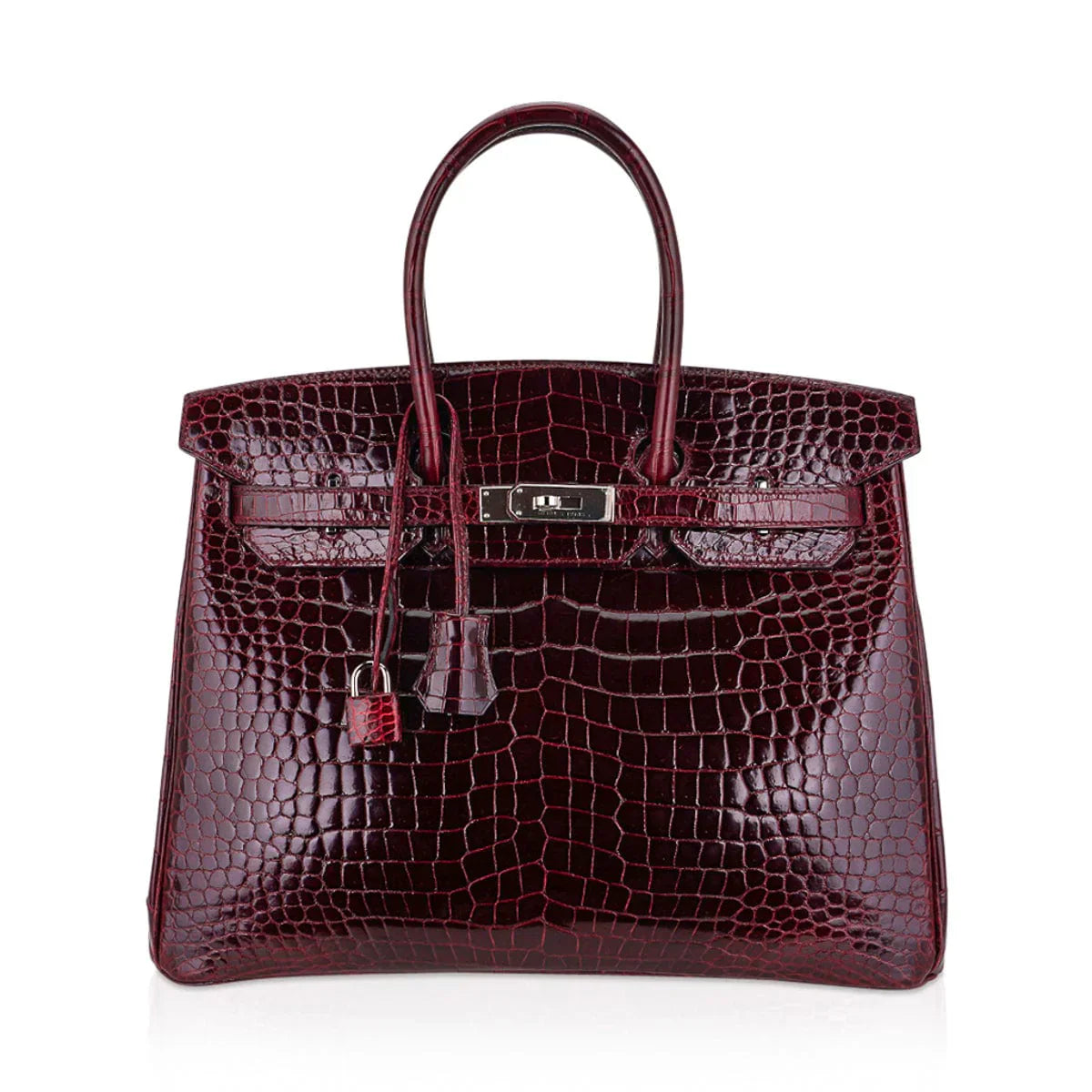 Birkin 35 Bag Bordeaux Porosus Crocodile with Palladium Hardware