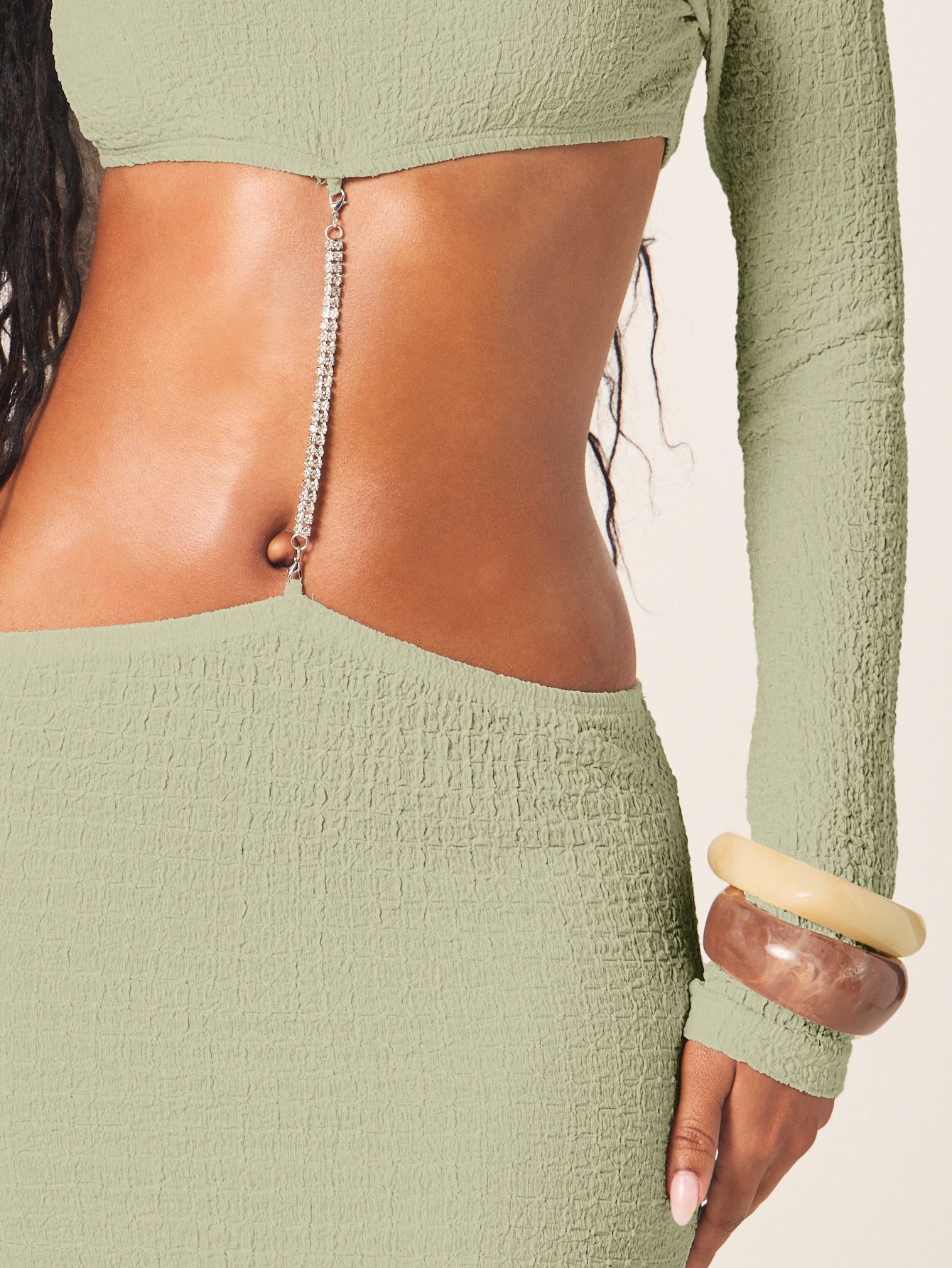 Texturierte Langarm-Maxi-Bluse mit Taillenrücken
