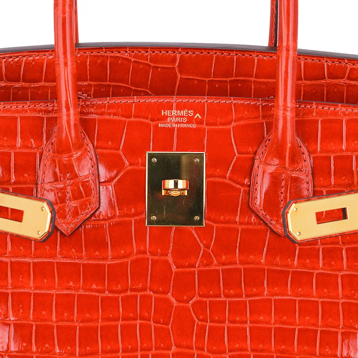 Birkin 30 Bag Orange Poppy Porosus Crocodile with Gold Hardware
