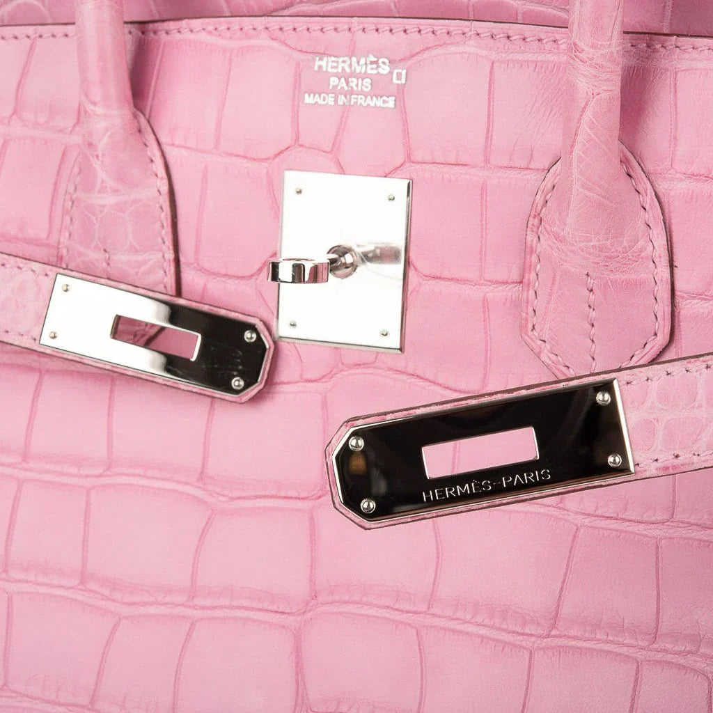 Limited Edition Birkin 35 Bag 5P Pink Matte Alligator with Palladium Hardware