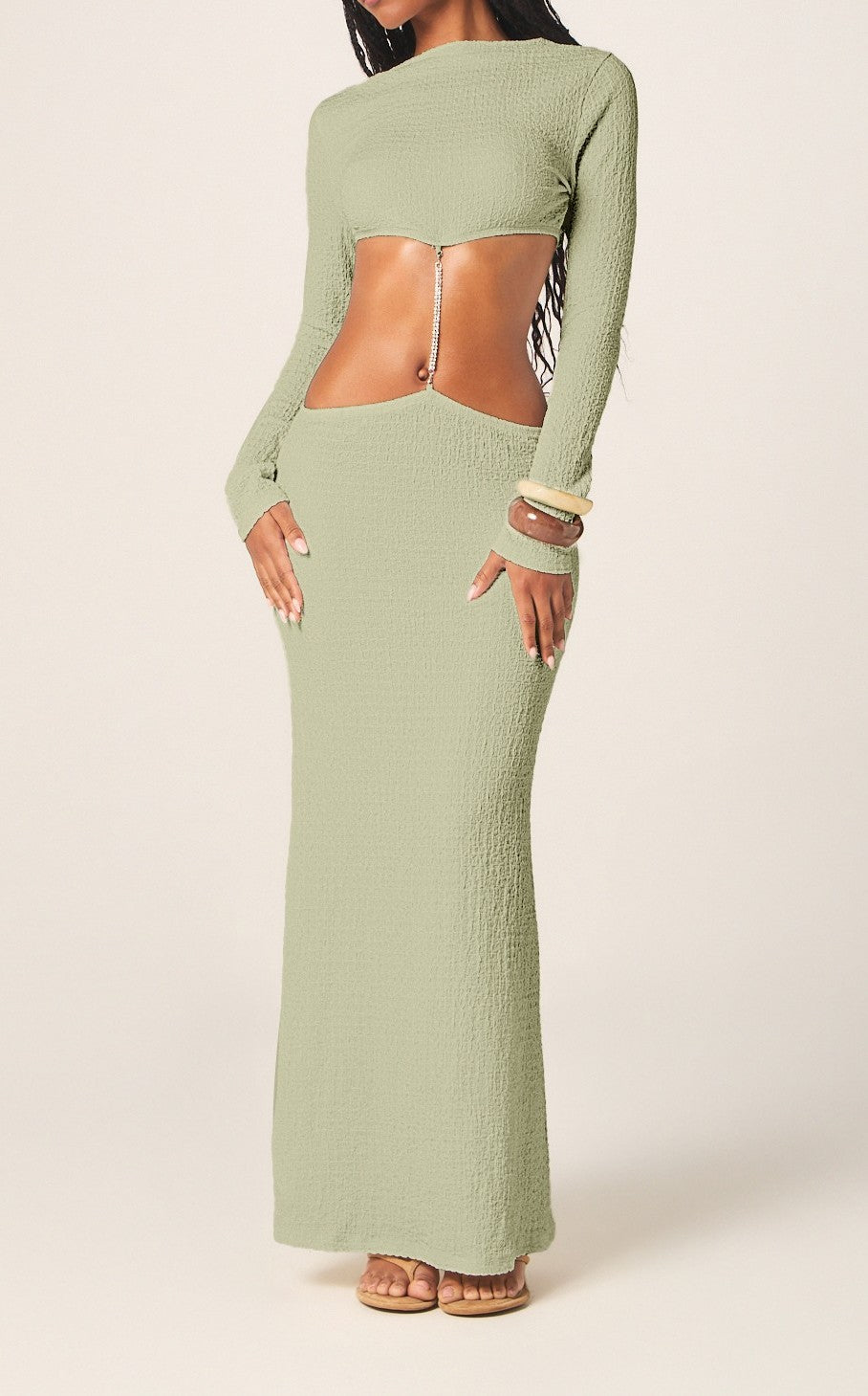 Texturierte Langarm-Maxi-Bluse mit Taillenrücken