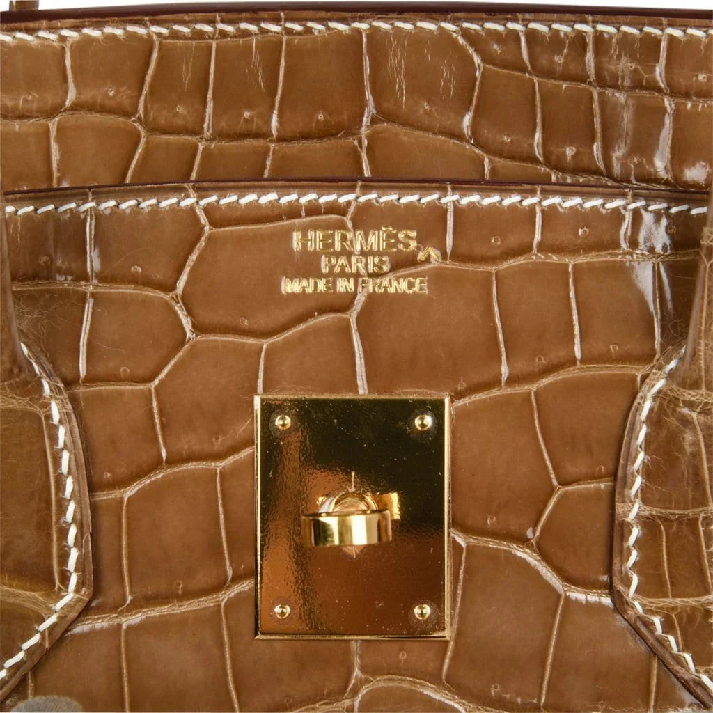 Birkin 35 Bag Ficelle Porosus Crocodile Gold Hardware