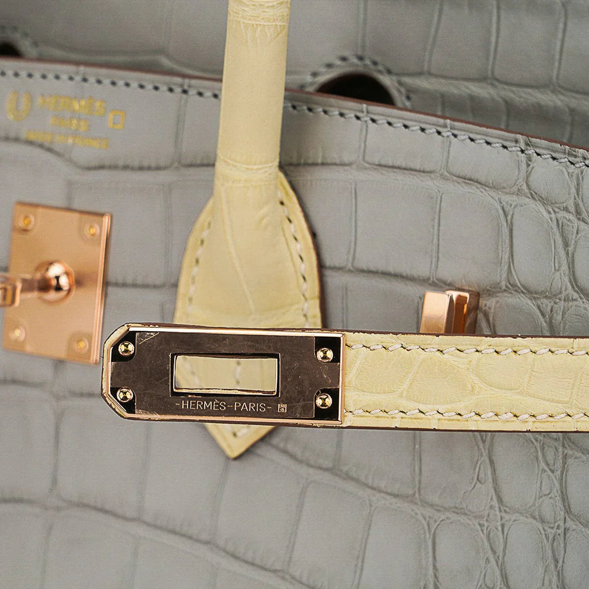 Special Order HSS Birkin 25 Bag Gris Perle & Vanille Matte Alligator with Rose Gold Hardware