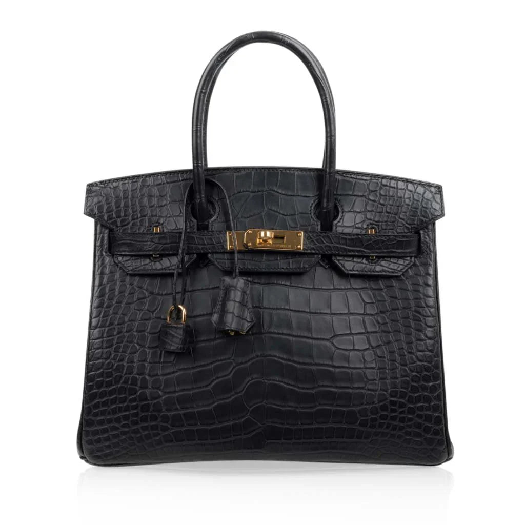Birkin 30 Bag Black Matte Alligator Gold Hardware