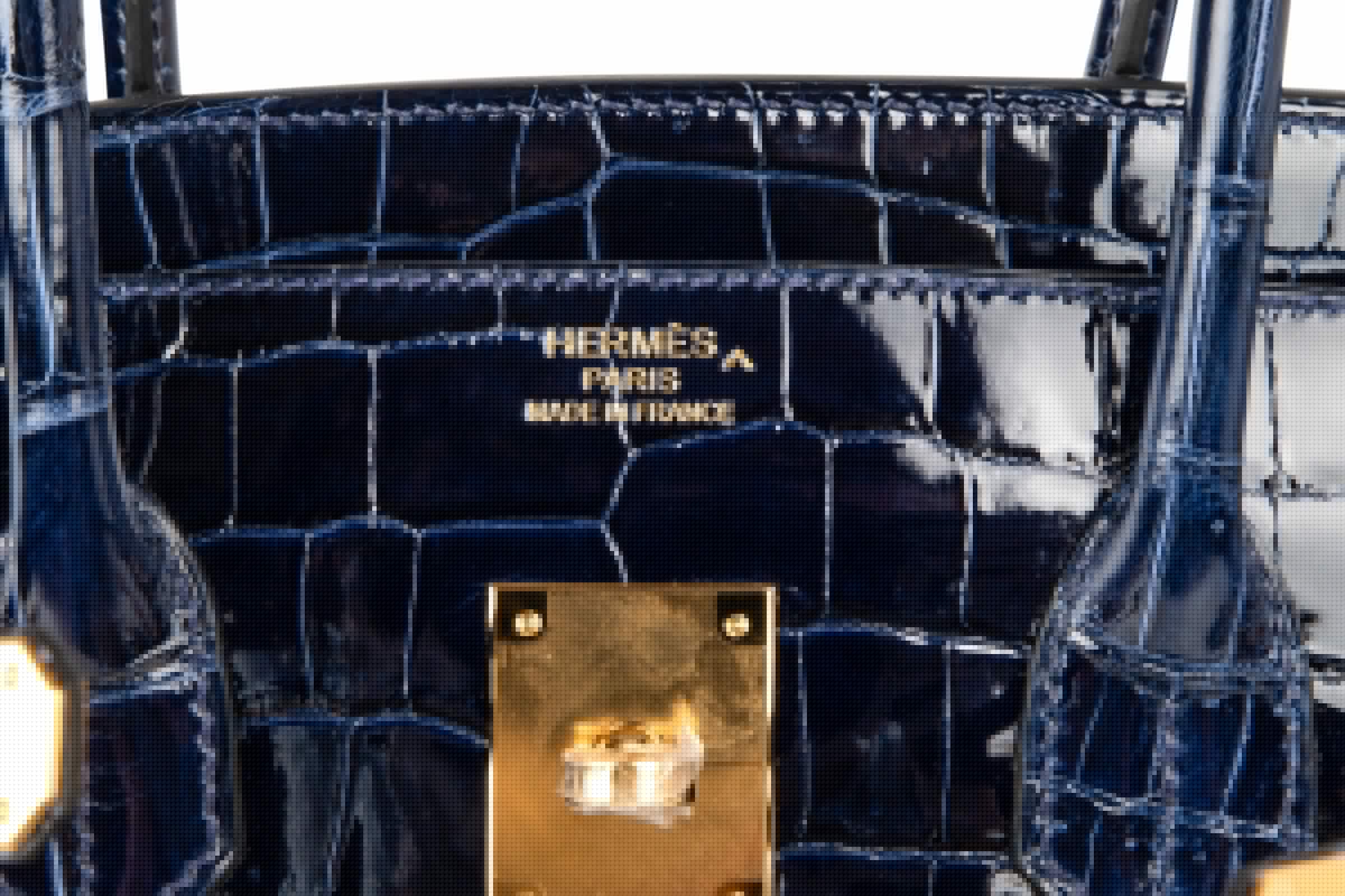 Birkin 35 Bag Blue Sapphire Porosus Crocodile Gold Hardware New