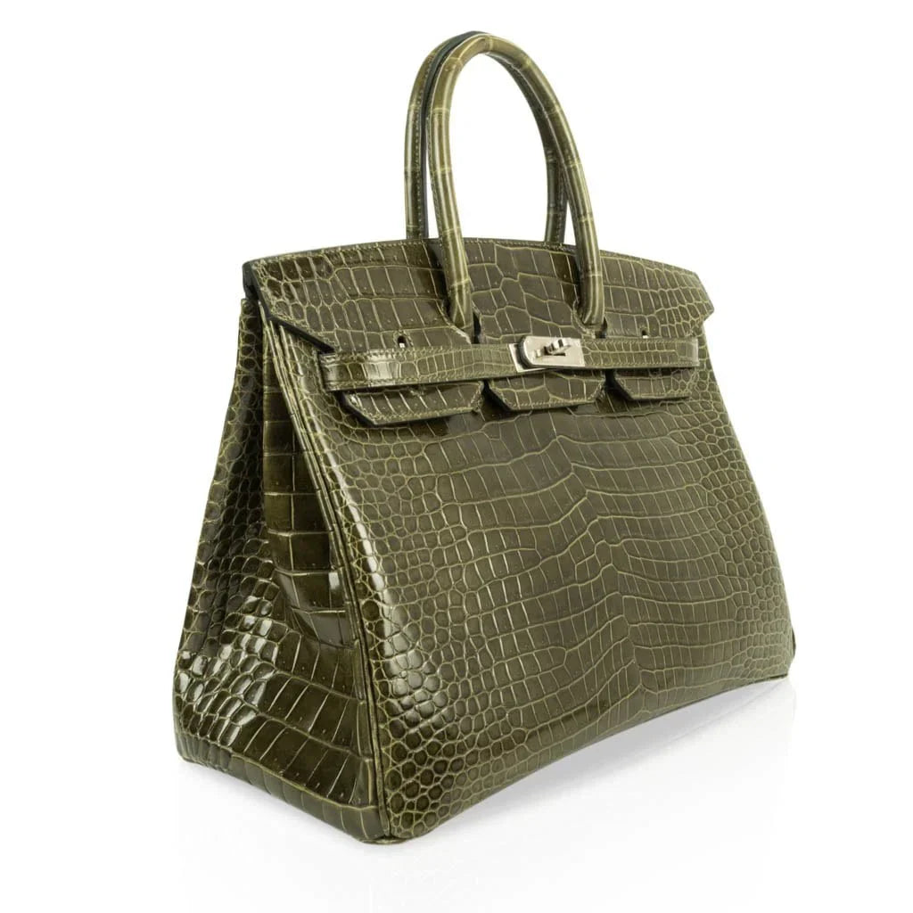 Birkin 35 Bag Vert Veronese Porosus Crocodile Palladium Hardware