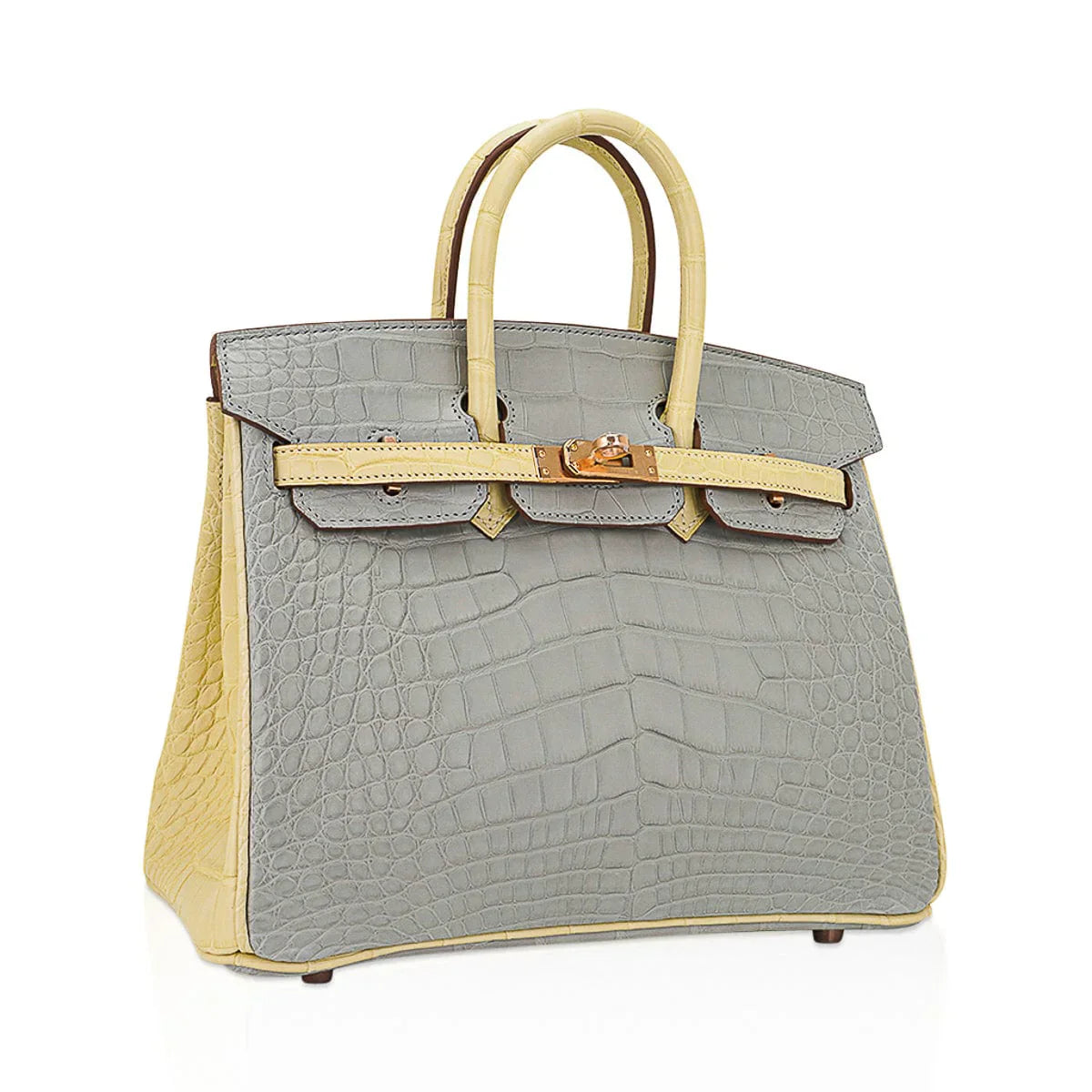 Special Order HSS Birkin 25 Bag Gris Perle & Vanille Matte Alligator with Rose Gold Hardware