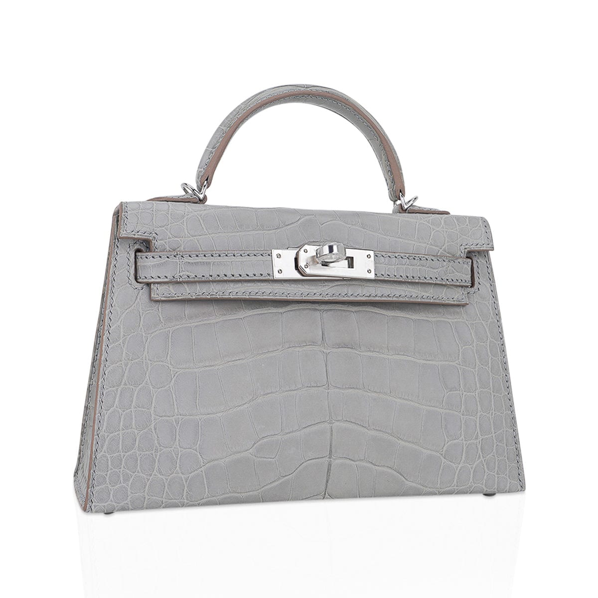 Limited Edition Mini Kelly 20 Sellier Matte Gris Perle Alligator Bag Palladium Hardware
