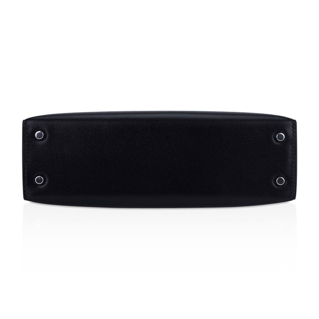 Kelly 20 Sellier Black Box Leather Mini Bag Palladium Hardware