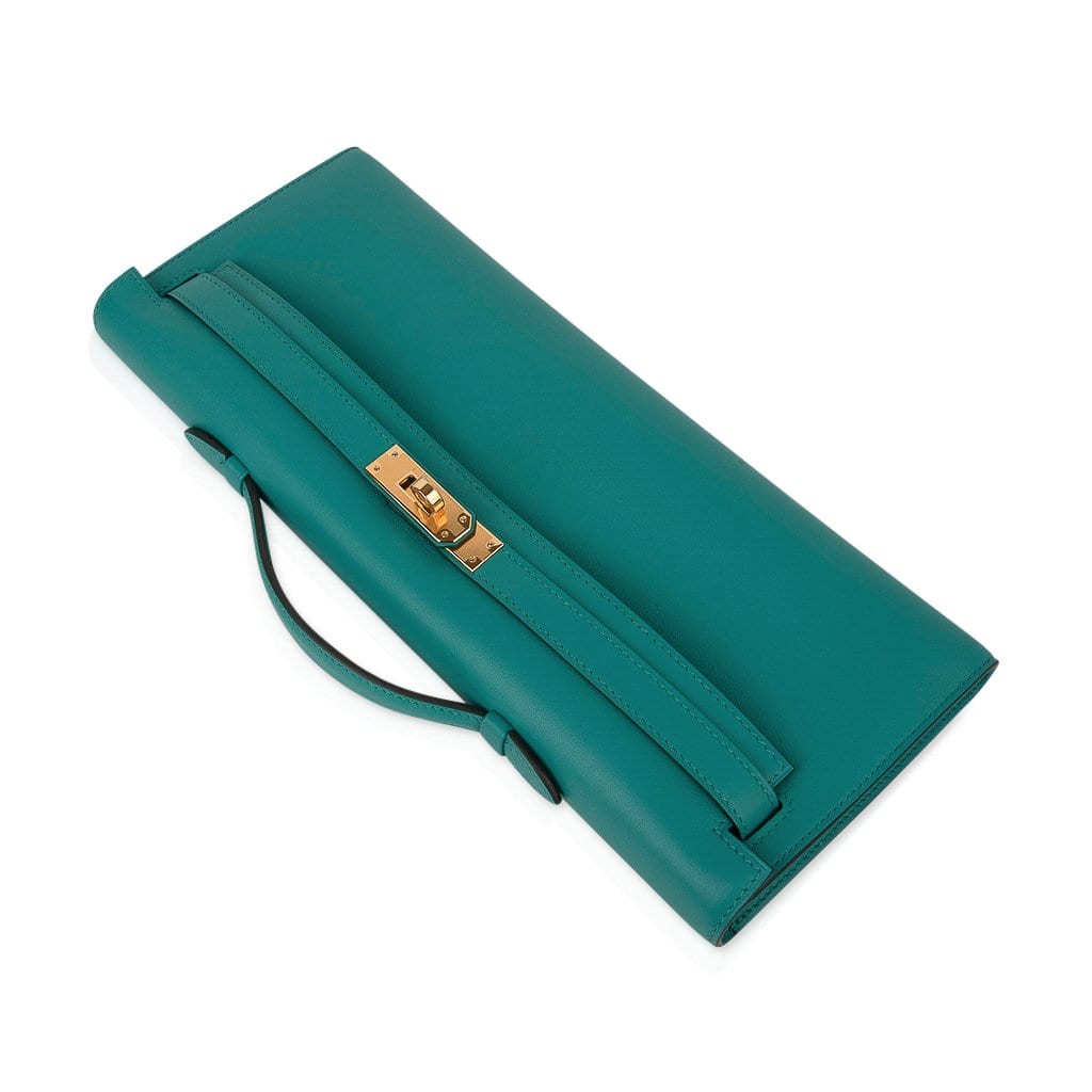 Kelly Cut Vert Verone Clutch Bag Gold Hardware Swift Leather