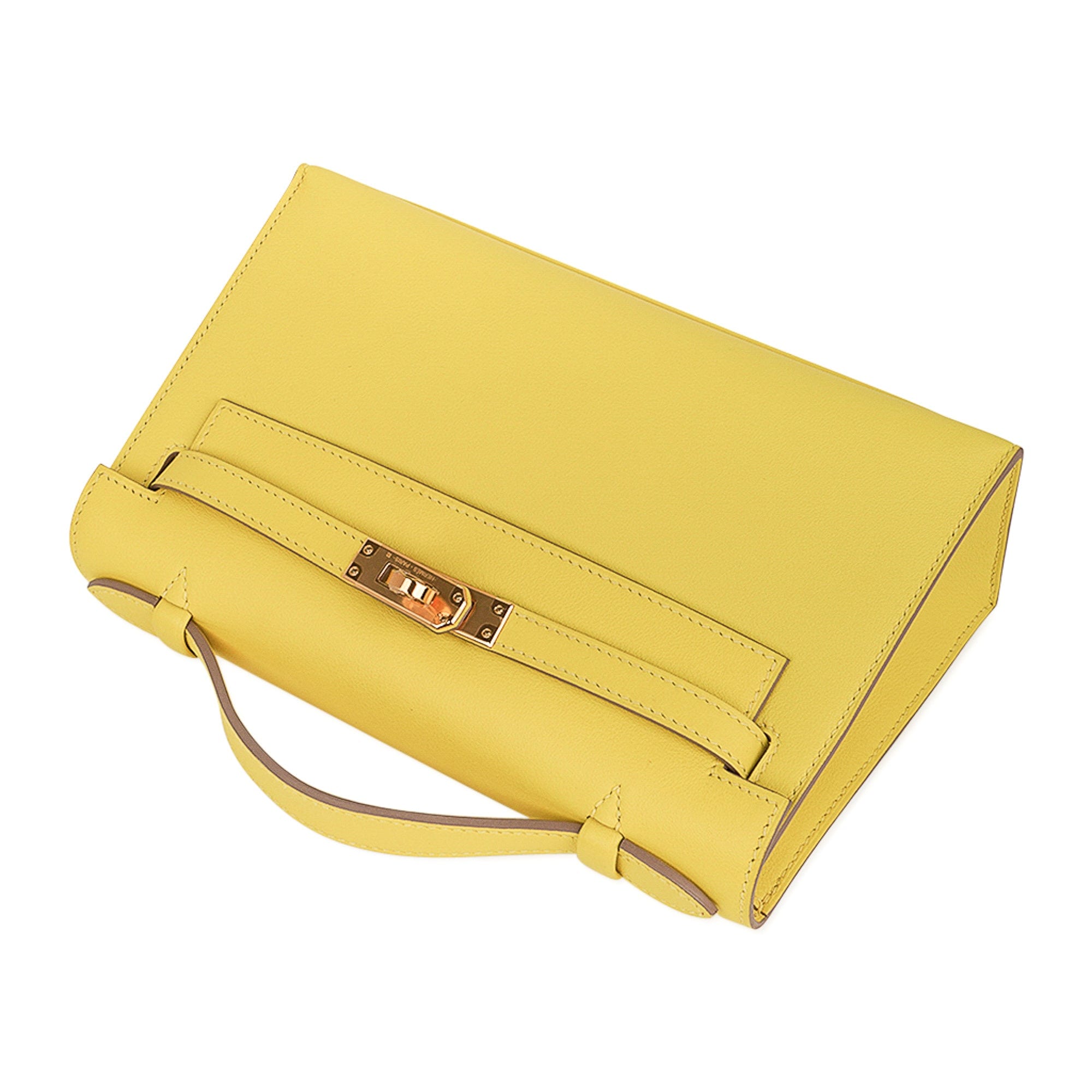 Kelly Pochette Bag Lime Clutch Gold Hardware Swift Leather