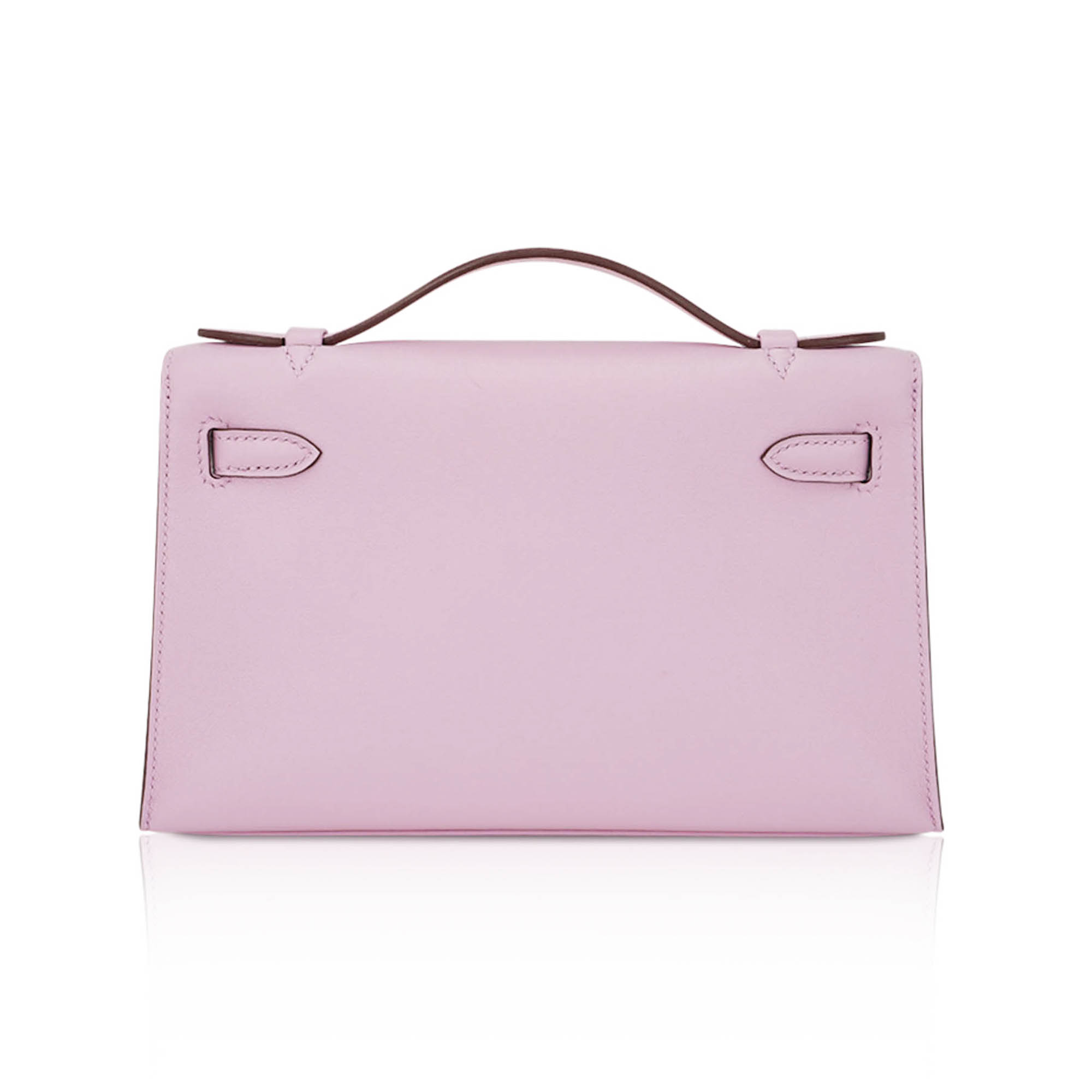 Kelly Pochette Clutch Bag Mauve Sylvestre Swift Leather with Rose Gold Hardware