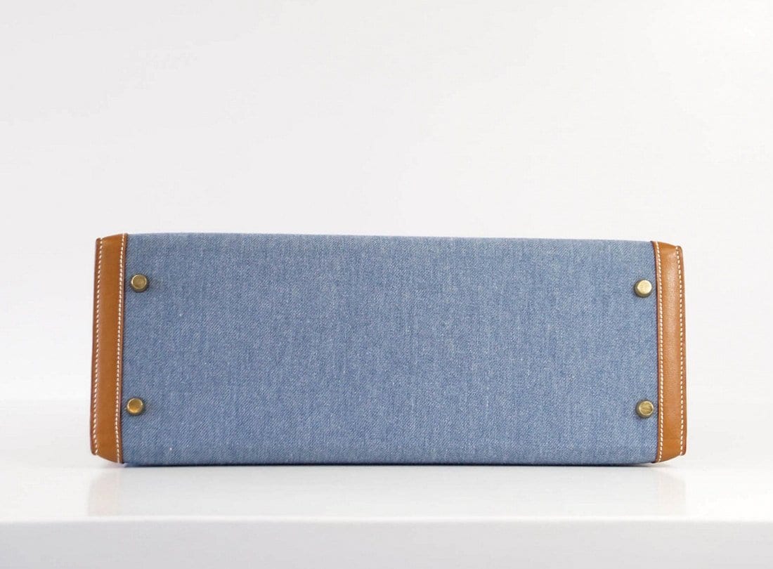 Kelly 35 Bag Vintage Denim and Barenia Sellier Gold Hardware Superb