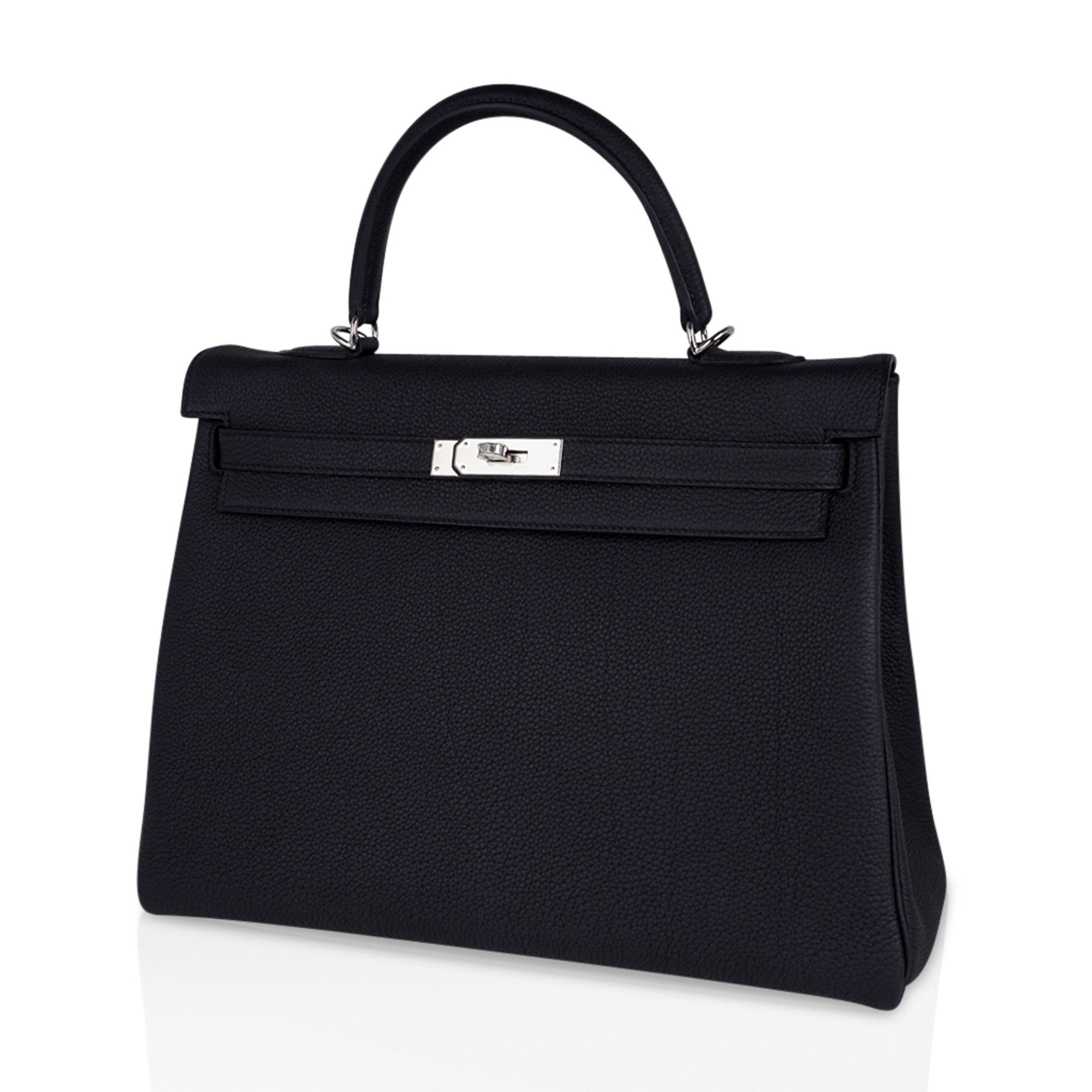 Kelly 35 Bag Black Retourne Togo Palladium Hardware New